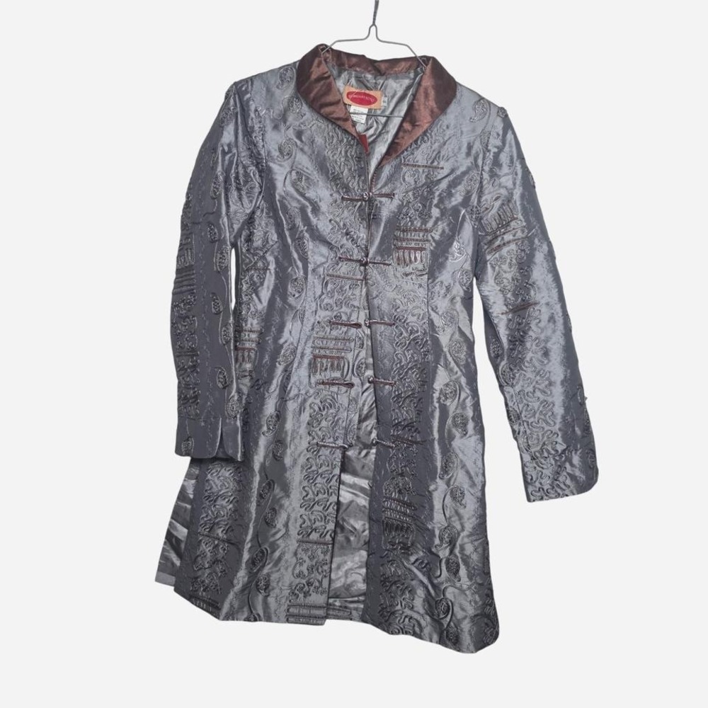 Shanghai Soho silver & brown silk coat  Size S